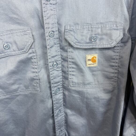 Carhartt FR Long Sleeve Button Up Flame Resistant Shirt Sz M Long Sleeve Blue - Picture 9 of 12